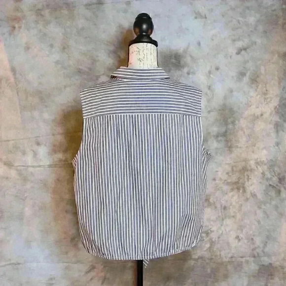 Women's Chico's Size 3.5 No Iron Sleeveless collared tie front blue/white stripe - Picture 6 of 12